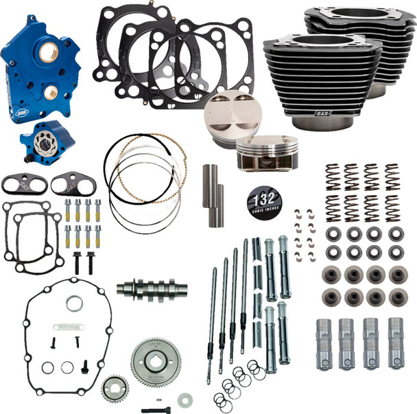 S&S Cycle - 310-1236 - 132" Power Package Engine Performance Kit - Gear Drive - Water Cooled - Highlighted Fins - M8