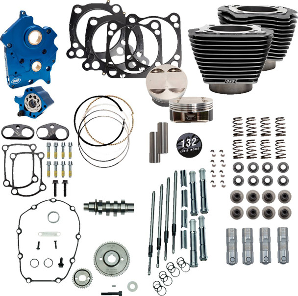 S&S Cycle - 310-1238 - 132" Power Package Engine Performance Kit - Chain Drive - Oil Cooled - Highlighted Fins - M8