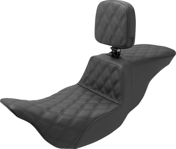 Saddlemen - 808-07B-195BR - Tour Step-Up Seat - Rider Backrest - Full Lattice Stitch - FL '08-'24