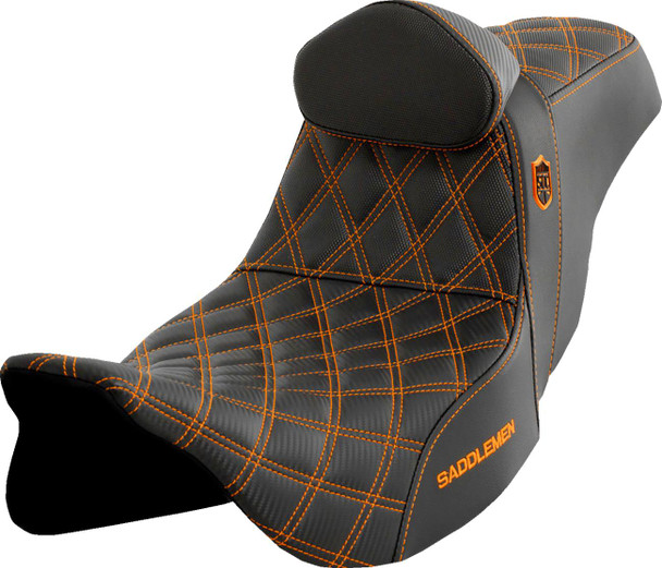 Saddlemen - SC80807ORART - Pro Series SDC Performance Seat - w/ Backrest - Orange Stitch - FLH/FLT '08-'23