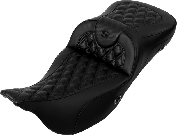 Saddlemen - 808-07B-207A0 - Roadsofa™ Extended Reach Seat - without Backrest - Lattice Stitch - Carbon Fiber - FL '08-'23