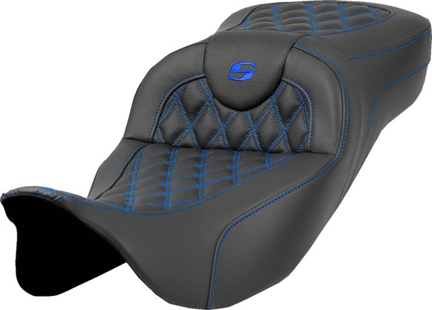 Saddlemen - 808-07B-18401 - Extended Reach Roadsofa™ Seat - Lattice Stitch - Blue Stitch - without Backrest - FL '08-'24