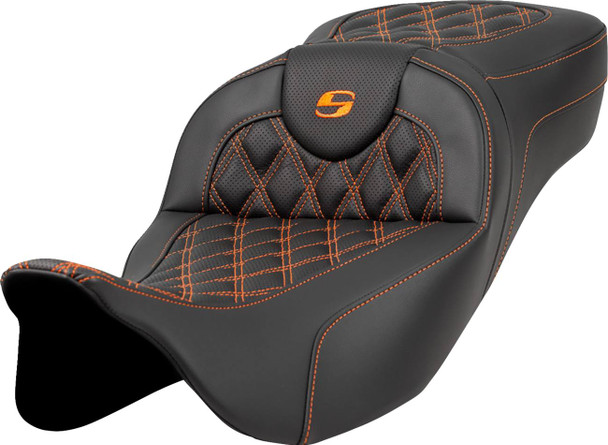 Saddlemen - 808-07B-18403 - Extended Reach Roadsofa™ Seat - Lattice Stitch - Orange Stitch - without Backrest - FL '08-'24