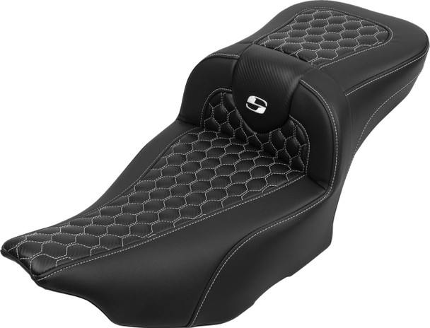 Saddlemen - 823-07-190B6 - Roadsofa™ Extended Reach Seat - with Backrest - Honeycomb - White Stitch - FLTR/FLHX '23-'24