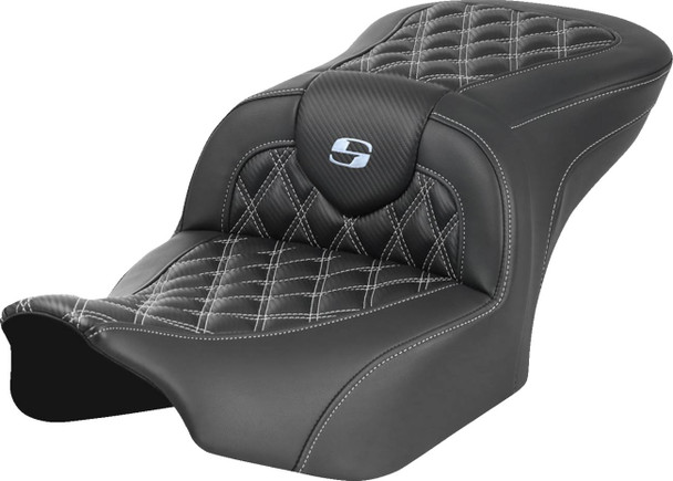 Saddlemen - 823-07-20605 - RoadSofa™ Seat - without Backrest - Carbon Fiber - Lattice Stitch - Silver Stitch - FL/FX '23-'24