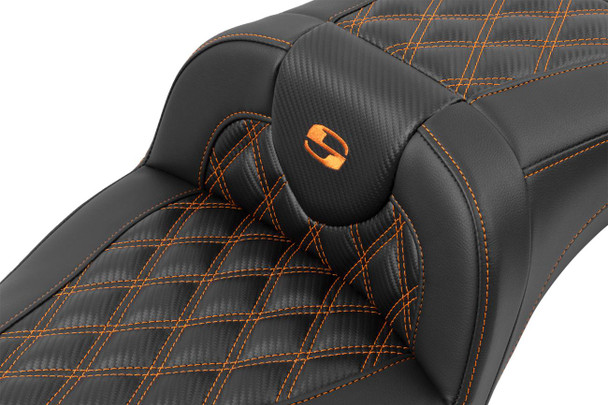 Saddlemen - 823-07-20703 - Roadsofa™ Extended Reach Seat - without Backrest - Lattice Stitch - Orange Stitch - FL/FX '23-'24