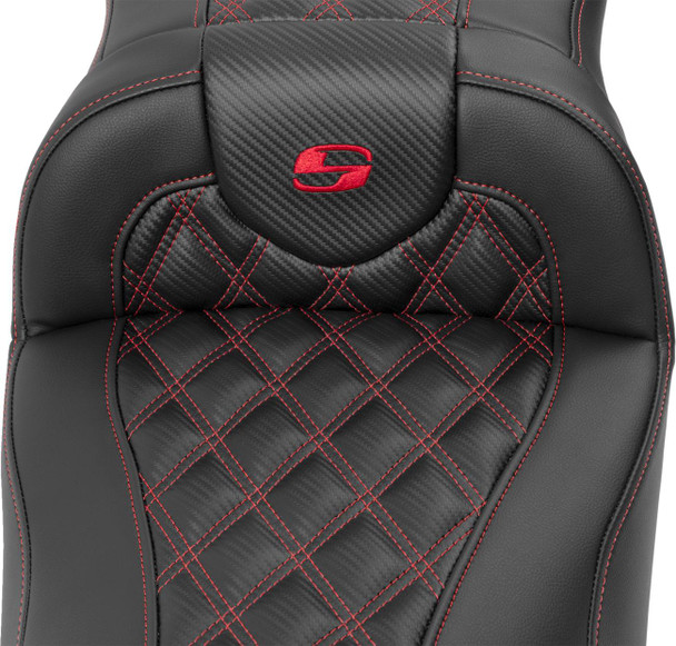 Saddlemen - 823-07-20704 - Roadsofa™ Extended Reach Seat - without Backrest - Lattice Stitch - Red Stitch - FLTR/FLHX '23-'24