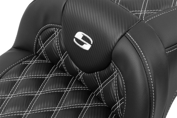 Saddlemen - 823-07-20706 - Roadsofa™ Extended Reach Seat - without Backrest - Lattice Stitch - White Stitch - FLTR/FLHX '23-'24