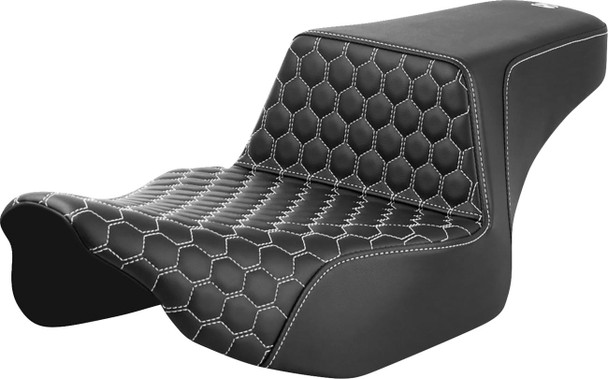 Saddlemen - 823-07-17806 - Step-Up Seat - Extended Reach - Front Honeycomb - White Stitch - FL '23-'24