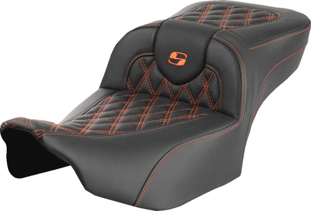 Saddlemen - 823-07-18403 - Roadsofa™ Extended Reach Seat - without Backrest - Lattice - Orange Stitch - FLTR/FLHX '23-'24