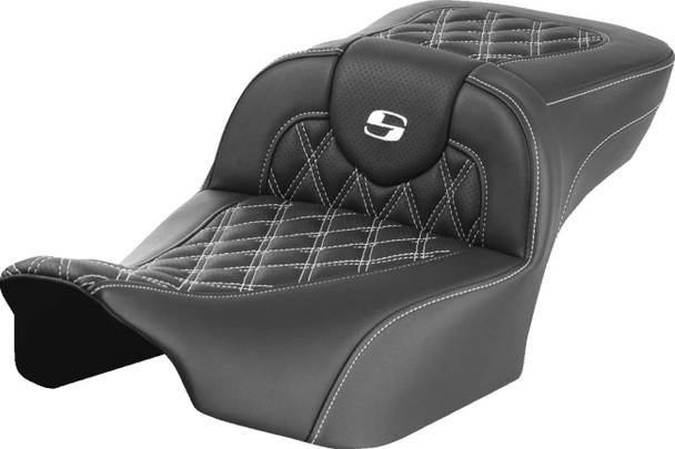 Saddlemen - 823-07-18406 - Roadsofa™ Extended Reach Seat - without Backrest - Lattice Stitch - White Stitch - FLTR/FLHX '23-'24