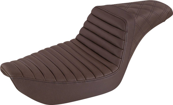 Saddlemen - 896-04-176BR - Step-Up Seat - Front Tuck-n-Roll/Rear Lattice Stitch - Brown - Dyna