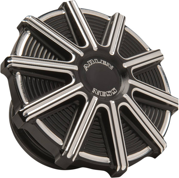 Arlen Ness - 701-002 - Vented Gas Cap - 10 Gauge - Black Machined Accents