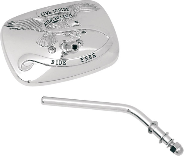 Emgo - 20-31701A - Mirror - "Live to Ride" - Side View - Rectangle - Chrome - Right