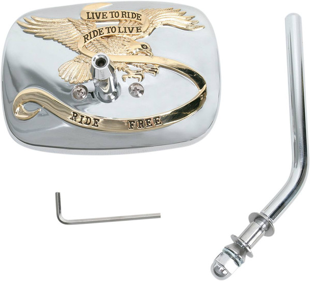 Emgo - 20-31704A - Mirror - "Live to Ride" - Side View - Rectangle - Gold/Chrome - Right