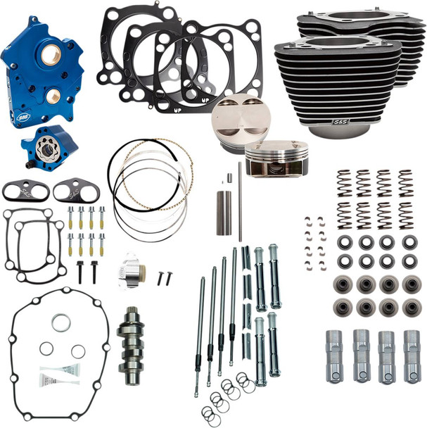 S&S Cycle - 310-1052B - 124" Power Package - Chain Drive - Highlighted Fins - Chrome Pushrod Tubes - 107" M8
