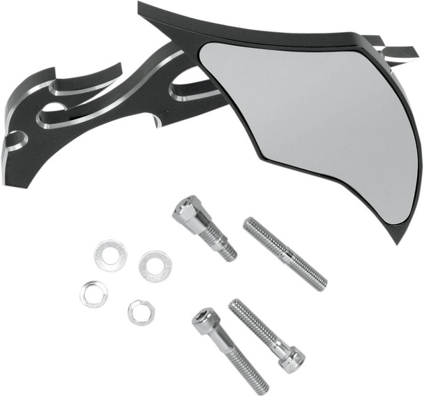 Pro-One Perf.Mfg. - 104230B - Mirror - Flame - Side View - Milled - Oblong - Black/Chrome - Right