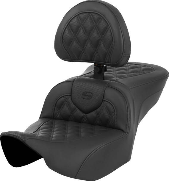 Saddlemen - 823-07-182C0 - Heated Roadsofa™ Seat - Lattice Stitch - w/ Backrest - FLT/FLH '23-'24