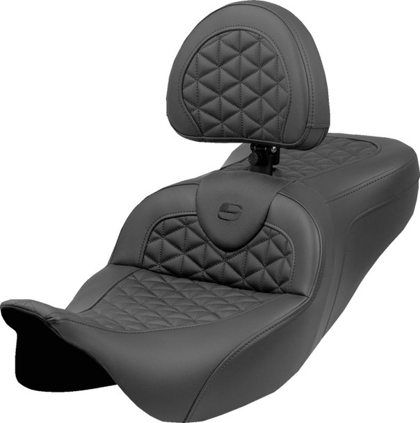Saddlemen - 808-07B-210B0 - RoadSofa™ Tri Gripper Seat - Standard Reach - w/ Backrest - FLH/FLT '08-'25