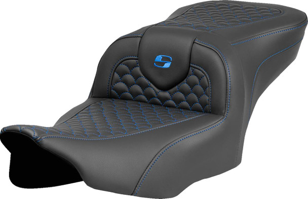 Saddlemen - 823-07-20801 - Roadsofa™ Seat - Dragon Scale Stitch - Blue Stitch - w/o Backrest - FLTR/FLHX '23-'24