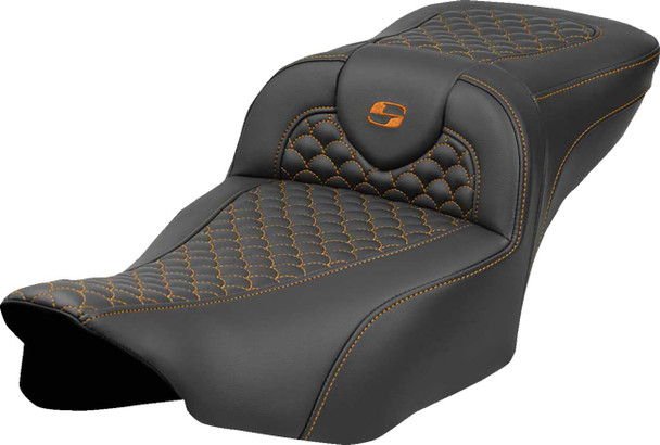 Saddlemen - 823-07-20903 - Roadsofa™ Extended Reach Seat - Dragon Scale Stitch - Orange Stitch - w/o Backrest - FLT/FLH '23-'24