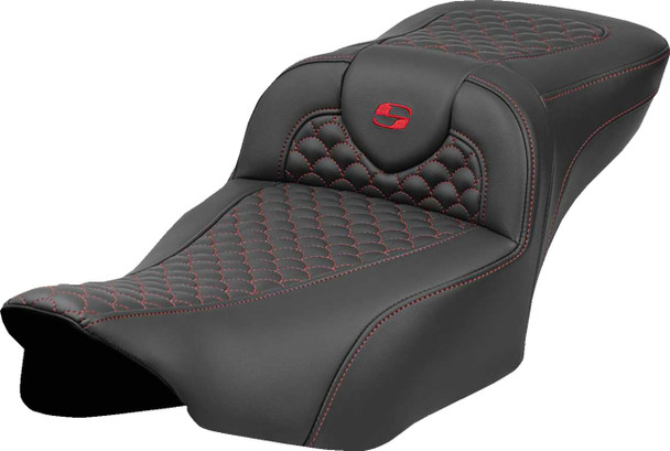 Saddlemen - 823-07-20904 - Roadsofa™ Extended Reach Seat - Dragon Scale Stitch - Red Stitch - w/o Backrest - FLTR/FLHX '23-'24
