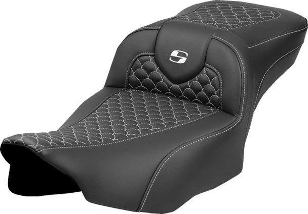 Saddlemen - 823-07-20906 - Roadsofa™ Extended Reach Seat - Dragon Scale Stitch - White Stitch - w/o Backrest - FLT/FLH '23-'24