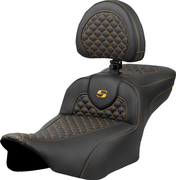 Saddlemen - 823-07-209B7 - Roadsofa™ Extended Reach Seat - Dragon Scale Stitch - Gold Stitch - w/ Backrest - FLTR/FLHX '23-'24