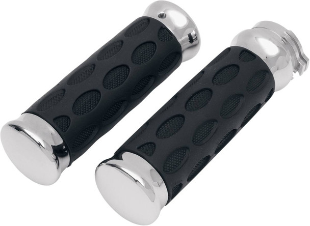 Drag Specialties - 06300372 - Custom Rubber Grips - Hotop - Chrome/Rubber