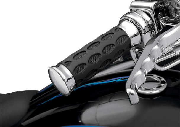 Drag Specialties - 06300739 - Custom Rubber Grips - Hotop - TBW - Chrome/Rubber