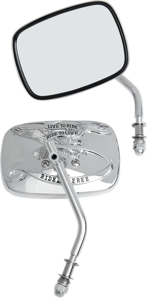 Drag Specialties - 06400475 - Mirrors - Live To Ride - Side View - Rectangle - Chrome - Pair