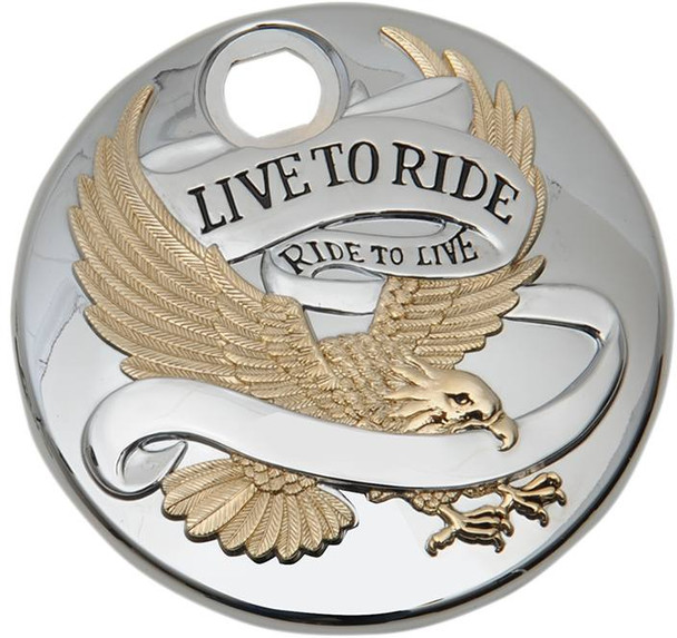 Drag Specialties - 07030742 - "Live to Ride" Console Door - Chrome with Gold