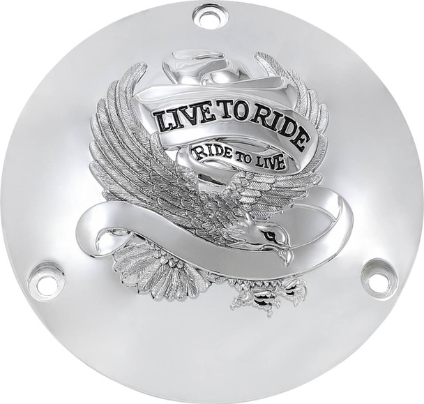 Drag Specialties - 11070155 - Live to Ride Derby Cover - 3 Hole - Chrome