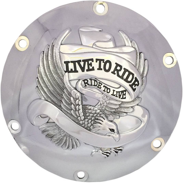 Drag Specialties - 11070629 - Live to Ride Derby Cover - 6-Hole - Chrome