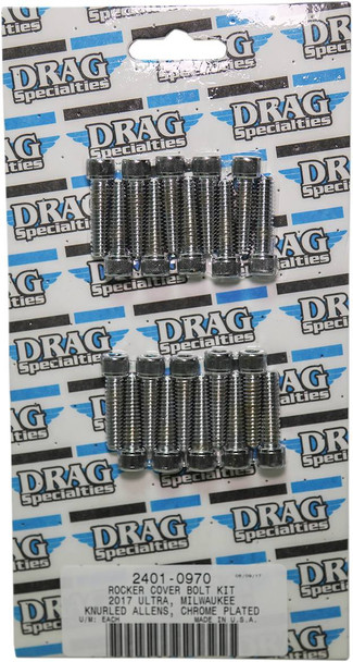 Drag Specialties - 24010970 - Bolt Kit - Rocker Cover - Chrome - Knurled - M8