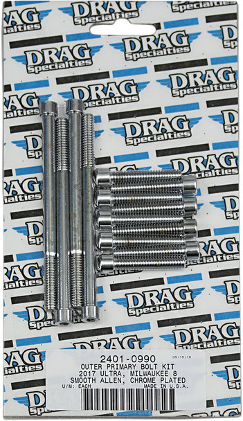 Drag Specialties - 24010990 - Bolt Kit - Outer Primary - Chrome - Smooth - M8