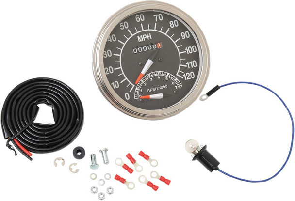Drag Specialties - DS243871 - 5" MPH FL-'68-'84 Style 1:1 Speedometer with Tachometer - Black Face