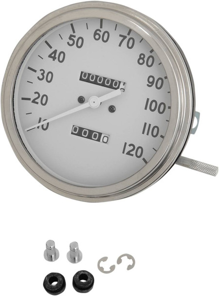 Drag Specialties - DS243874 - 5" MPH FL-'36-'40 Style 1:1 Speedometer - White Face