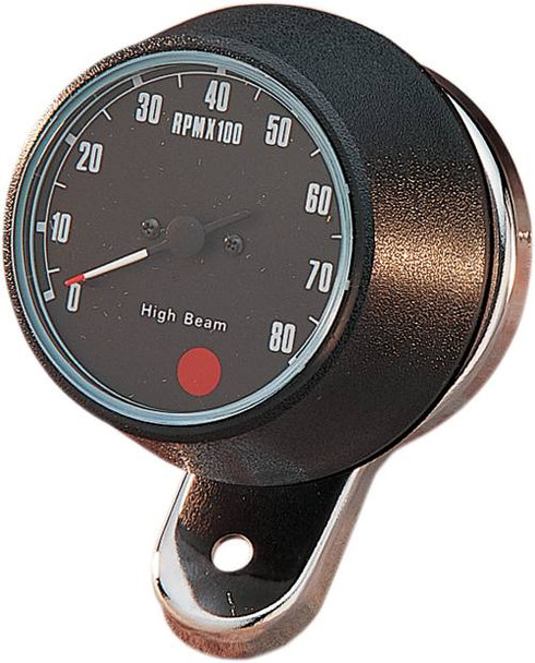 Drag Specialties - DS243941 - 8000 RPM Mechanical Tachometer - Chromed Bracket - Black Face