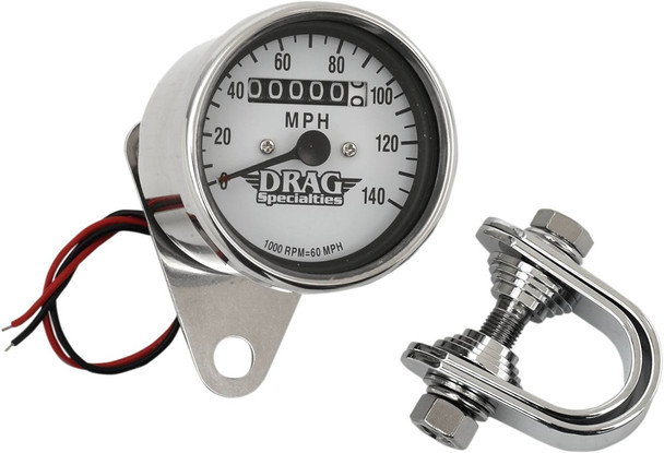 Drag Specialties - DS244134 - 2.4" MPH Mini LED Mechanical Speedometer/Indicators - Chrome Housing - White Face - 1:1