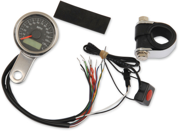 Drag Specialties - 1-7/8" Mini Electronic Speedometer w/ Indicator Lights - Polished