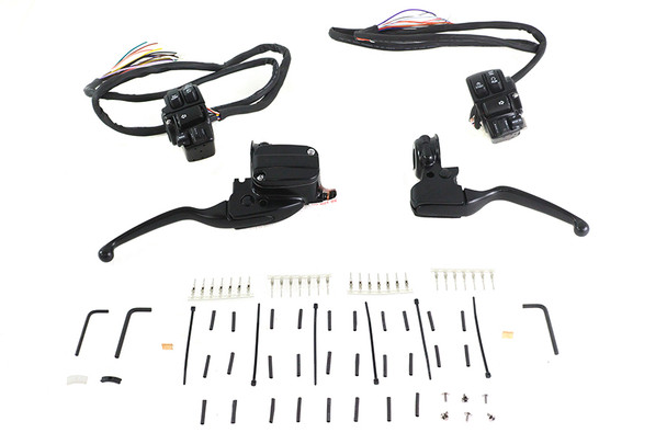 V-Twin - 22-1170 - Matte Black Handlebar Control Kit - Fits 2008-2013 Harley-Davidson FLHT, FLHX, FLHR