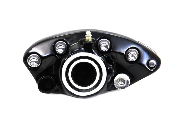 V-Twin - 23-1543 - Black Rear 1 Piston Banana Caliper with Bullseye - Fits 1973-1980 Harley-Davidson FL (rear), 1973-1980 FX (rear)