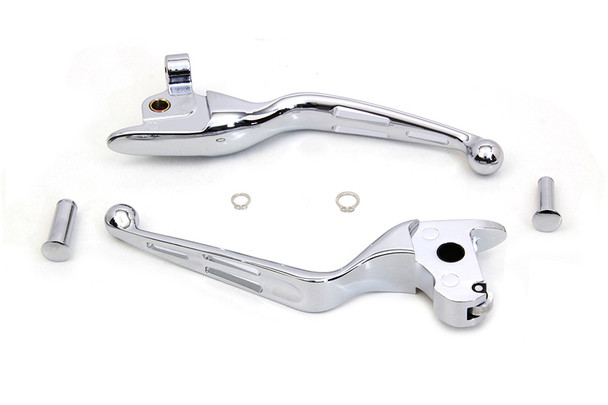 V-Twin - 26-0009 - Chrome 3-Slot Wide Hand Lever Set