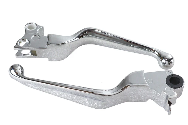V-Twin - 26-0743 - Chrome V-Cut Hand Lever Set - Fits 2008-2014 Harley-Davidson FLST, FXD, FXST