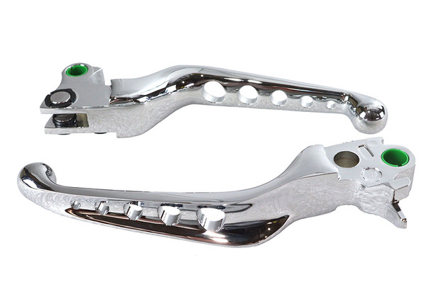 V-Twin - 26-0788 - Chrome Drilled Hand Lever Set - Fits 1996-2007 Harley-Davidson FXST, FLT, FLST, 1996-2003 XL, 1996-2007 FXD