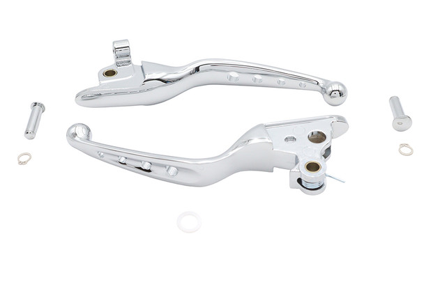 V-Twin - 26-1021 - 4 Hole Hand Lever Set Chrome - Fits 2021-2023 Harley-Davidson FLTRT, FLHR, FLTR, FLHX, FLHT, FLRT, FLHTCUTG