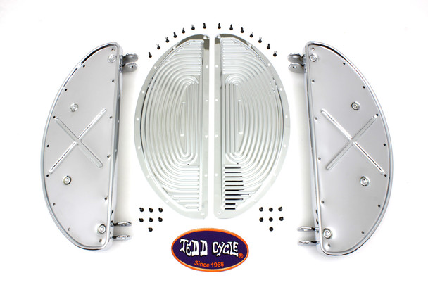 V-Twin - 27-0373 - Half Moon Footboard Set Chrome - Fits 1940-1965 Harley-Davidson G, FL