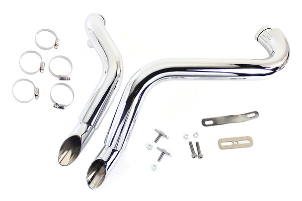 V-Twin - 30-0022 - Straight Down Drag Pipe Set Chrome with Heat Shields
