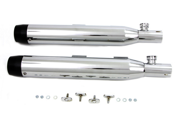 V-Twin - 30-1282 - Chrome Slip On Muffler Set With Black Tips - Fits 2007-2017 Harley-Davidson FXST